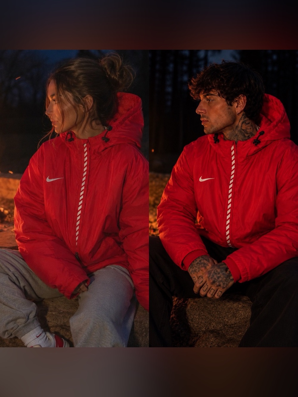 Nike Red Hooded Puffer Jacket small